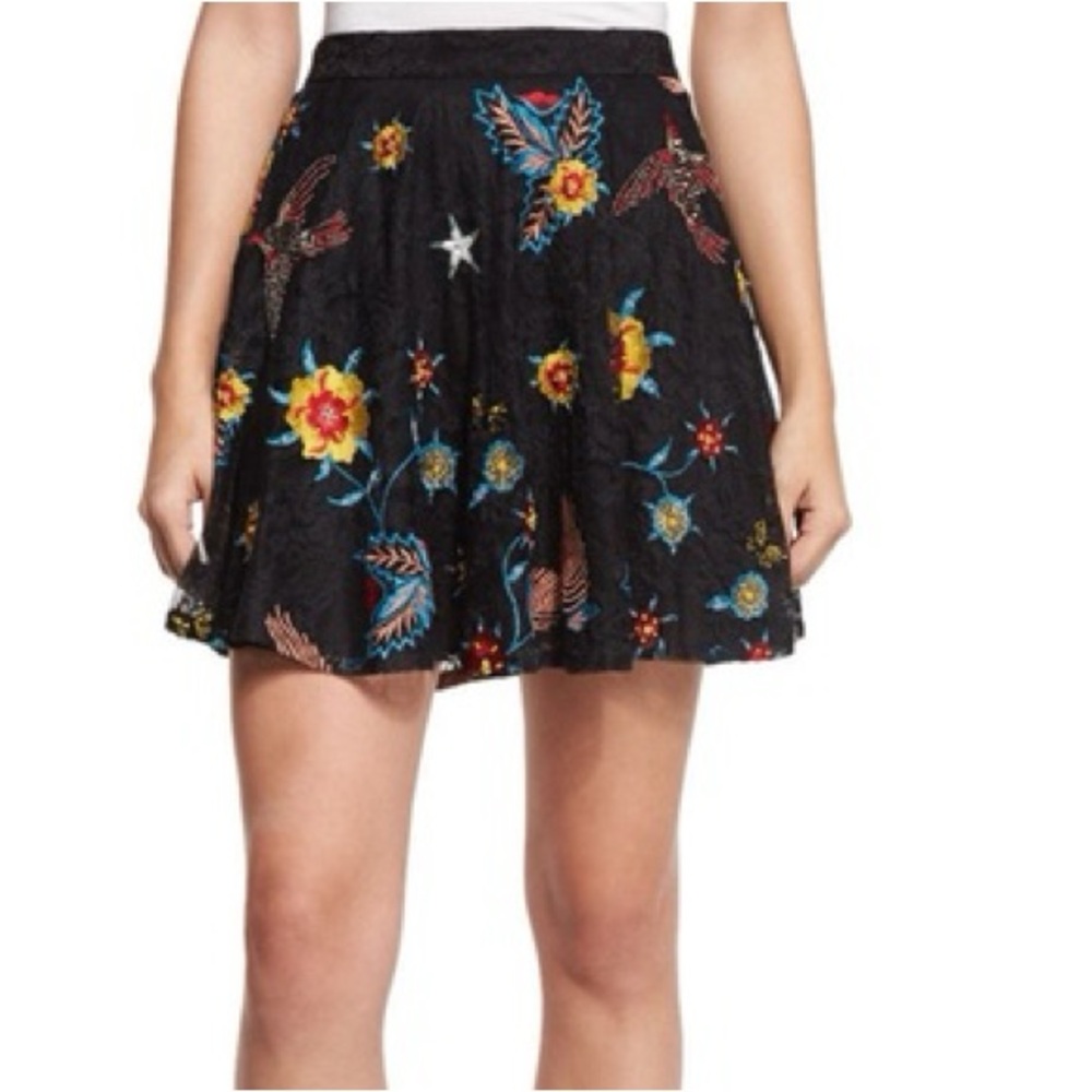 Alice + Olivia Black Floral Embroidered Skirt